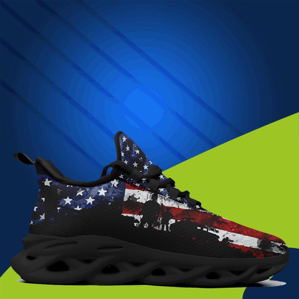 Patriotic Max Soul Custom Sneakers | Personalized USA Flag Running Shoes | Business Promotion, Team Spirit, Veteran Tribute