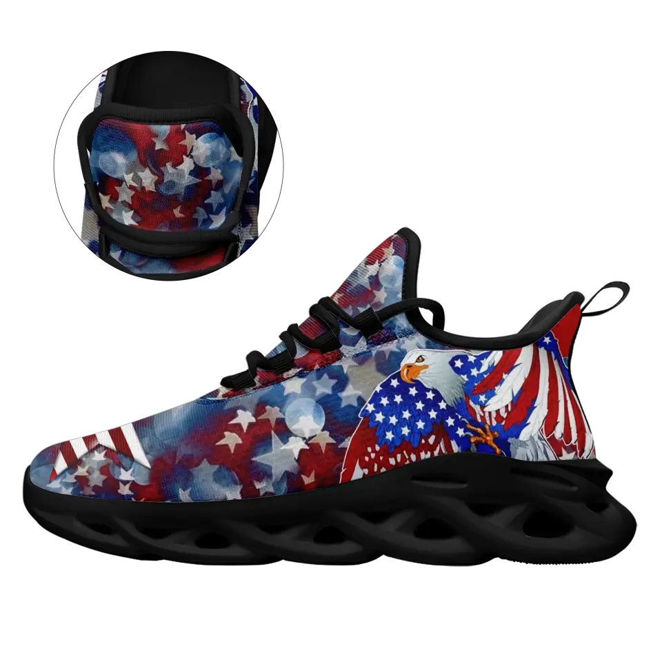 Custom USA Patriotic Max Soul Sneakers | American Flag Running Shoes with Personalized Name, Logo | Gift for Corporate, Team, or Events