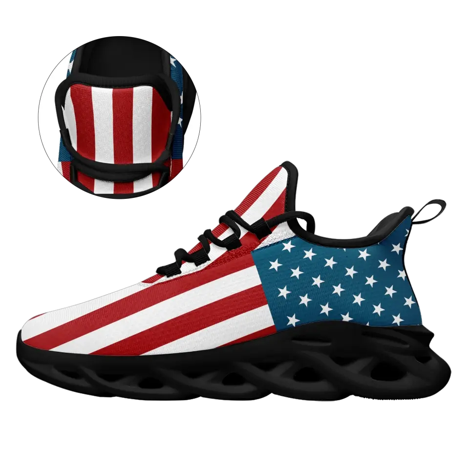 Custom USA Flag Max Soul Sneakers – Patriotic Red White Blue Running Shoes with Name & Logo