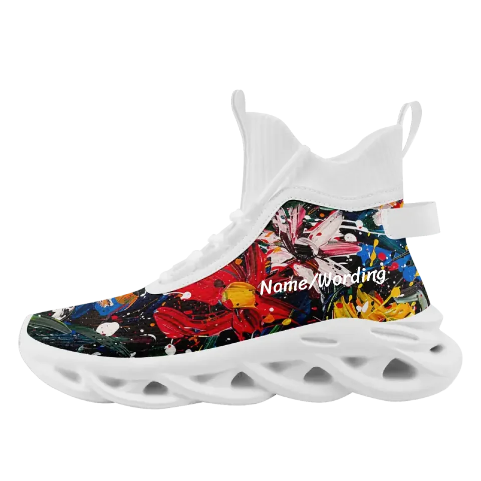 Personalized Floral Design Sneakers, Custom Breathable and Light-weight Shoes, Glow at Light