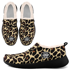 Personalized Leopard Loafer Shoes, Custom Warm Fur Driving Shoes, Comfortable Unisex Loafer Shoes