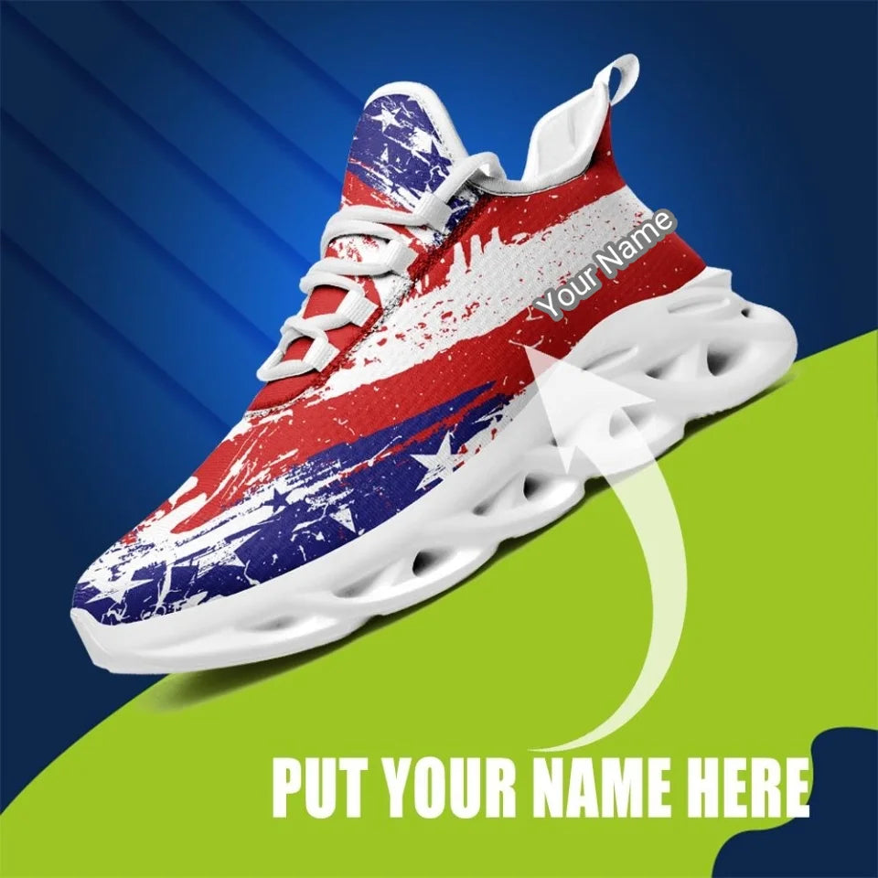 Custom American Flag Max Soul Sneakers | Personalized Patriotic Running Shoes with Name, Logo | Perfect for Corporate Gifts, Events, Teams