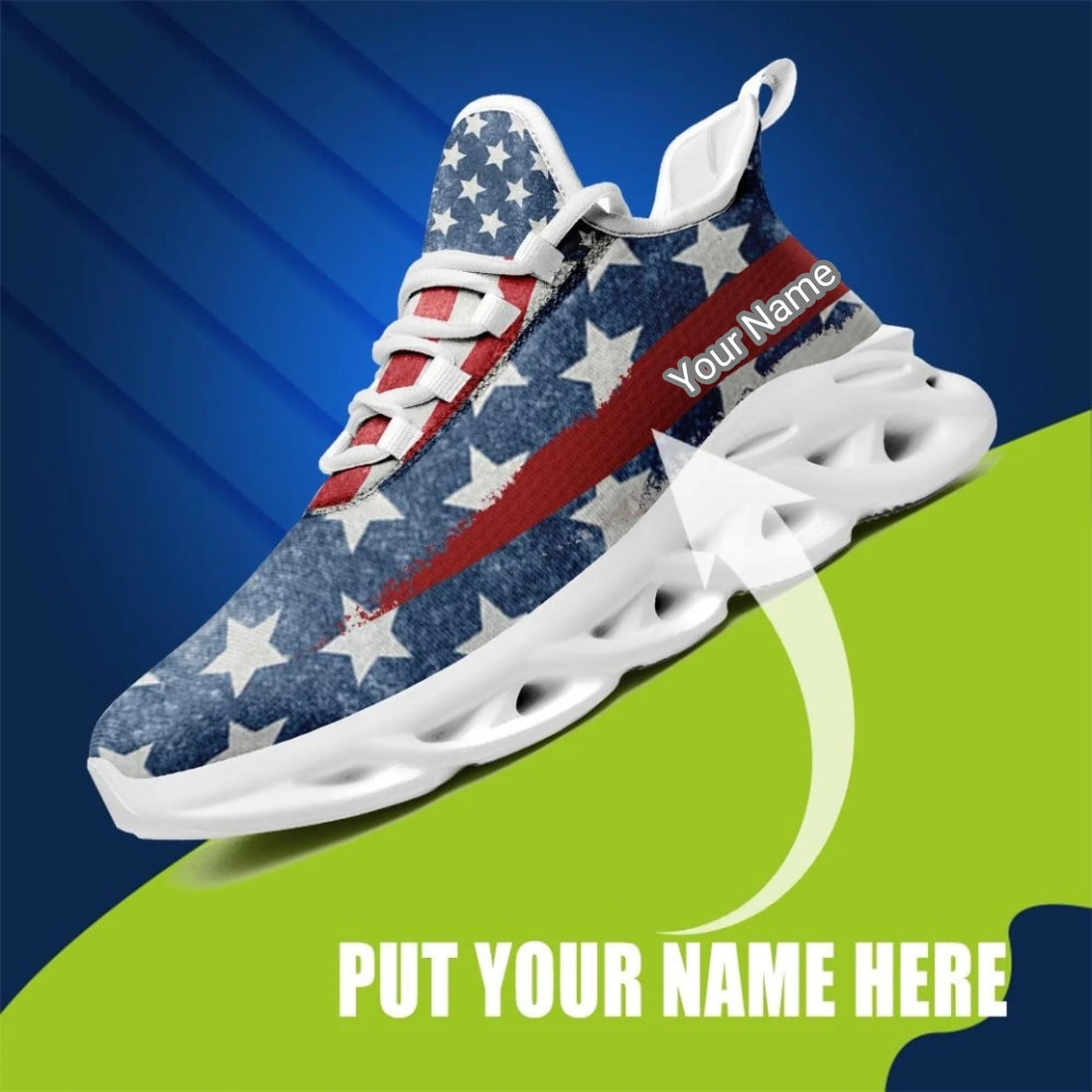 Custom Stars & Stripes Max Soul Sneakers | Personalized USA-Themed Shoes with Logo or Name | Ideal for Teams, Employees, Holidays