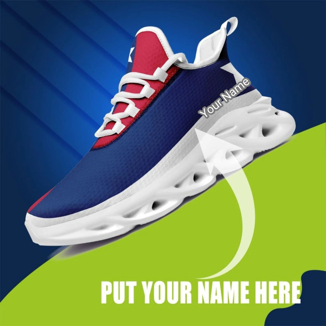 USA Flag Custom Sneakers | Patriotic Max Soul Running Shoes with Logo, Name | Gift for Business, Team, Military, Independence Day